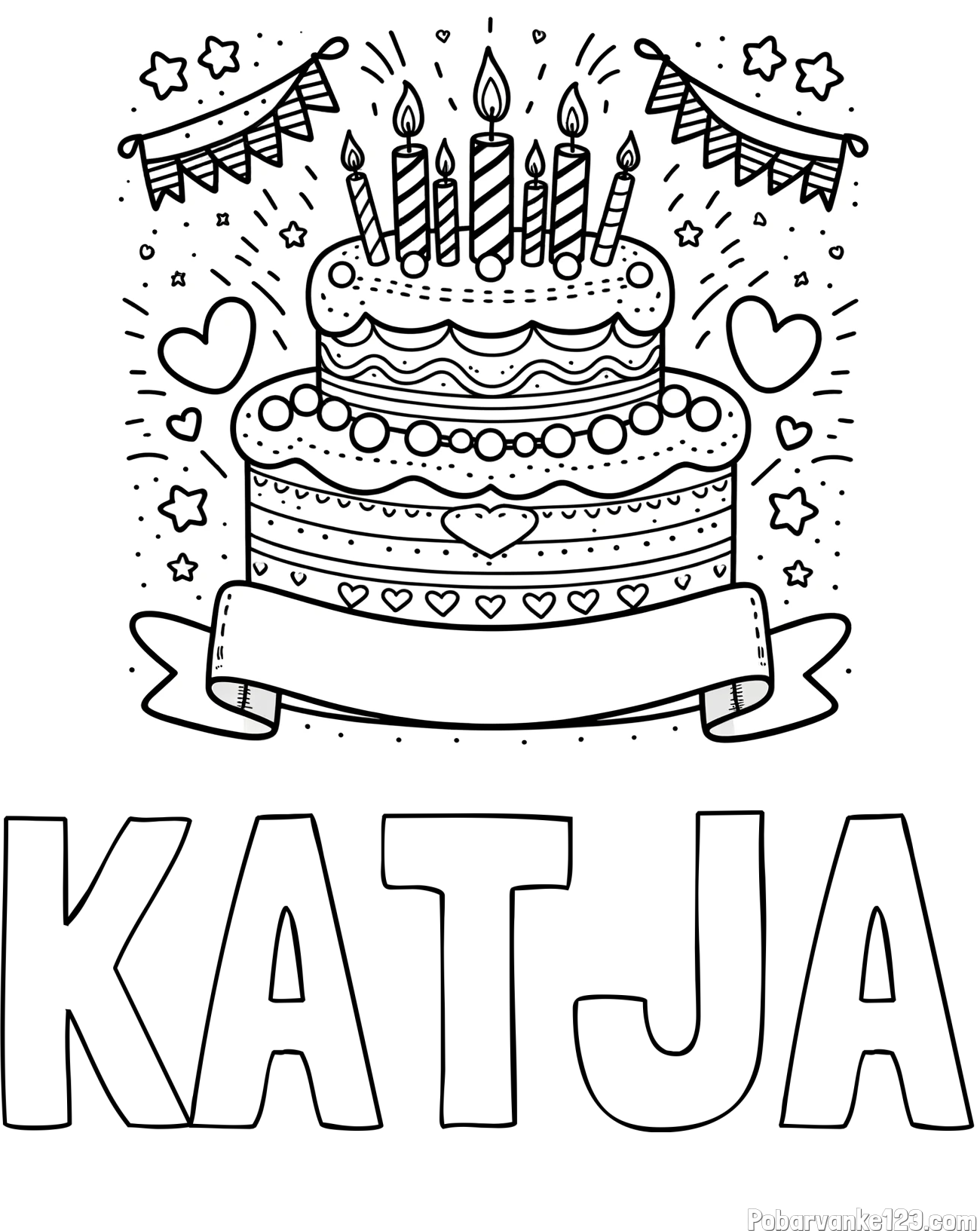 Pobarvanka imena KATJA in pobarvanka velike torte za rojstni dan