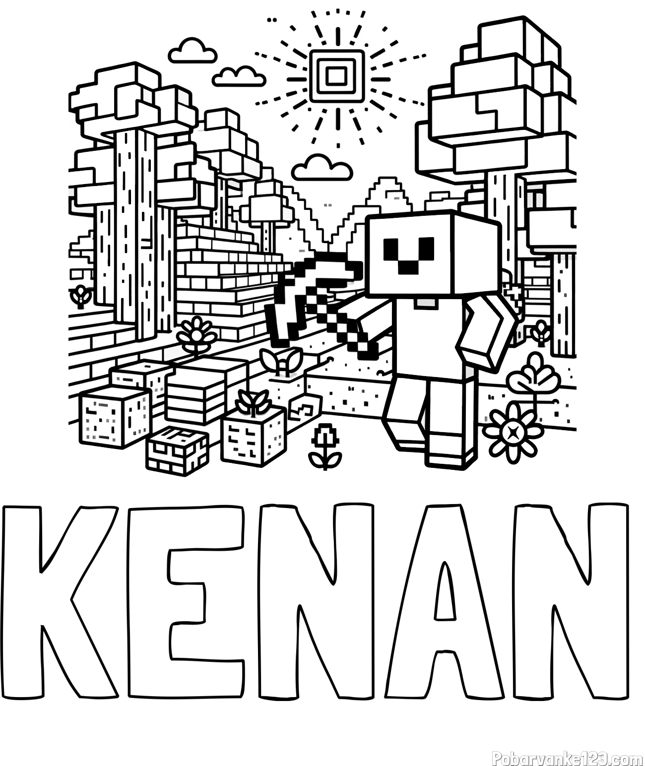 Pobarvanka imena KENAN in pobarvanka Minecraft sveta
