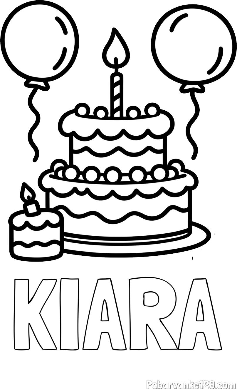 Pobarvanka imena KIARA in pobarvanka velike rojstnodnevne torte