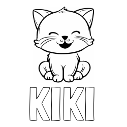 Online izdelana pobarvanka - Pobarvanka imena KIKI in pobarvanka prikupne mačke