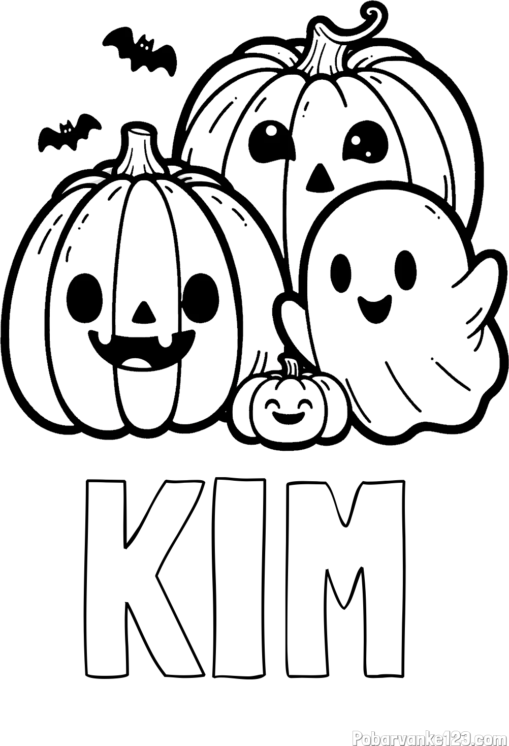 Pobarvanka imena KIM in pobarvanka duhca in buč za noč čarovnic