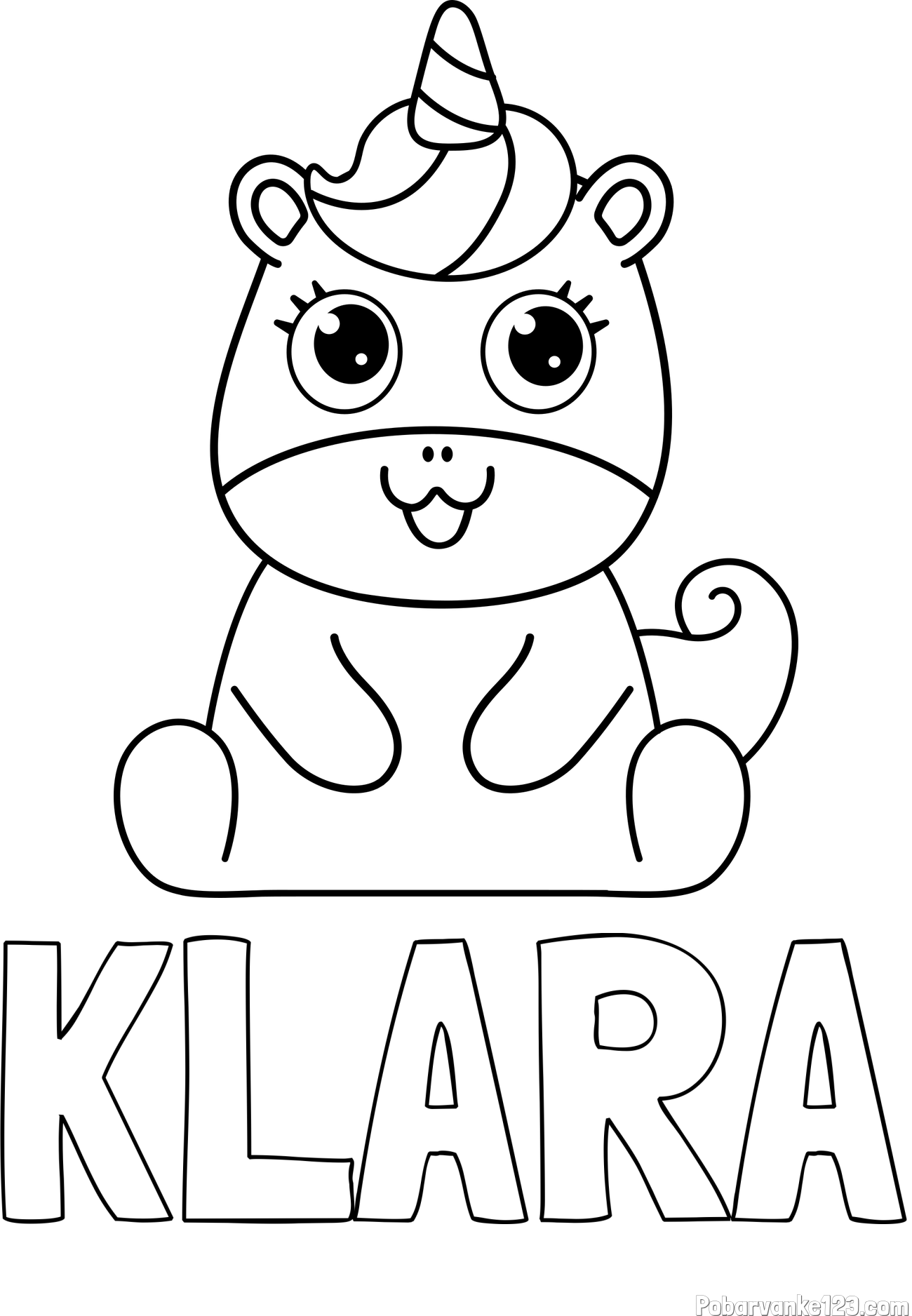 Pobarvanka imena KLARA in pobarvanka čudovitega samoroga Unicorn