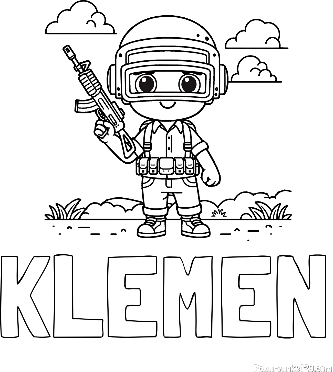 Pobarvanka imena KLEMEN in lepa otroška PUBG pobarvanka
