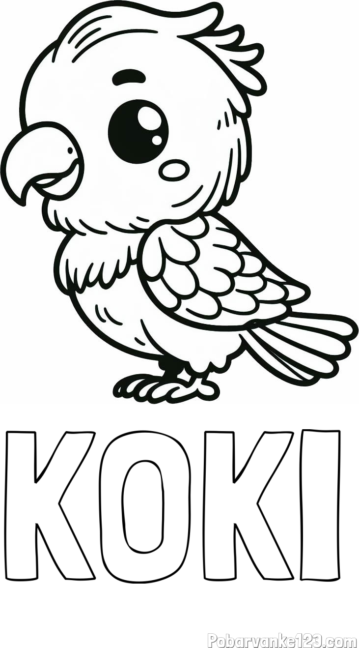 Pobarvanka imena KOKI in pobarvanka ljubkega papagaja