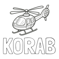 Online izdelana pobarvanka - Pobarvanka imena KORAB in pobarvanka manjšega helikopterja
