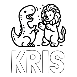 Online izdelana pobarvanka - Pobarvanka imena KRIS in pobarvanka dinozavra, ki napada leva