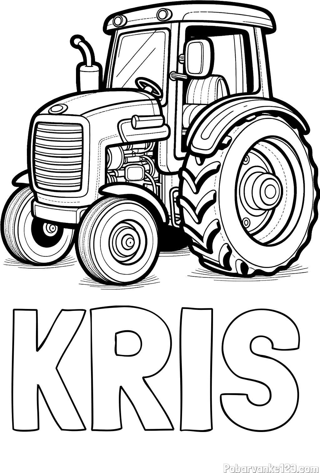 Pobarvanka imena KRIS in pobarvanka starega, a lepega traktorja