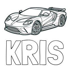 Online izdelana pobarvanka - Pobarvanka imena KRIS in Športni avtomobil
