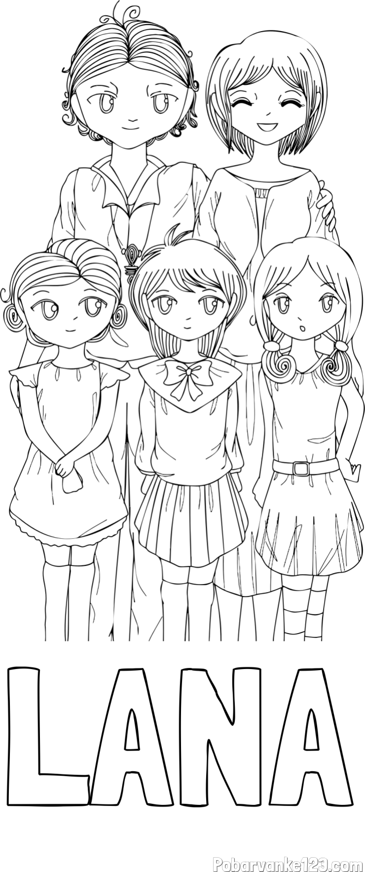 Pobarvanka imena LANA in anime risani junaki