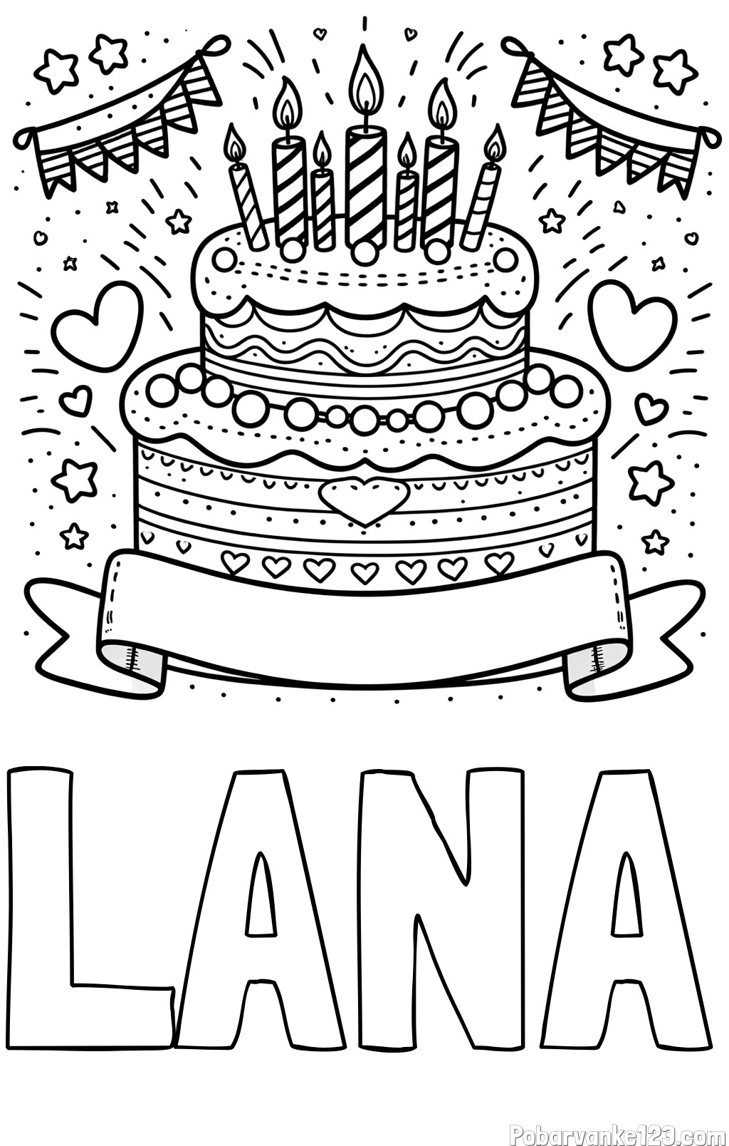 Pobarvanka imena LANA in pobarvanka velike torte za rojstni dan