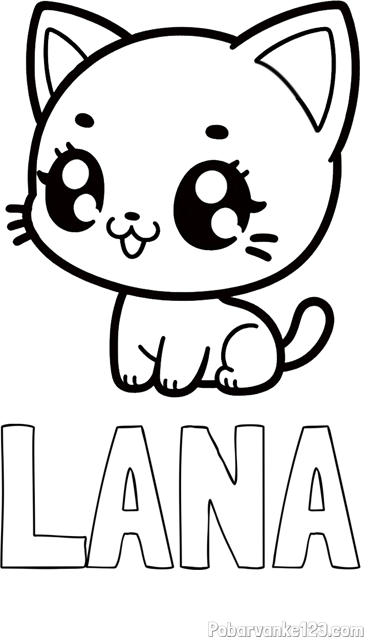 Pobarvanka imena LANA in pobarvnaka ljubke muce v anime slogu