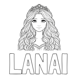 Online izdelana pobarvanka - Pobarvanka imena LANAI in pobarvanka ljubke princese z bujnimi lasmi