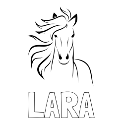 Online izdelana pobarvanka - Pobarvanka imena LARA in lepa pobarvanka konja