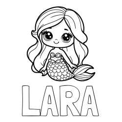 Online izdelana pobarvanka - Pobarvanka imena LARA in pobarvanka prikupne morske deklice