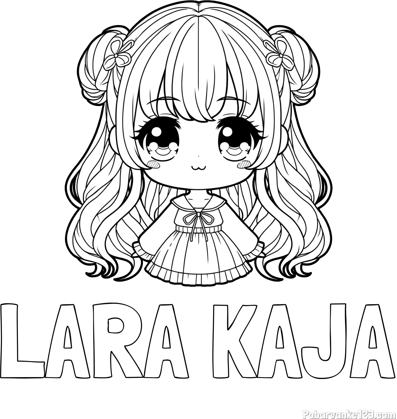 Pobarvanka imena LARA KAJA in pobarvanka prikupne punčke v anime slogu