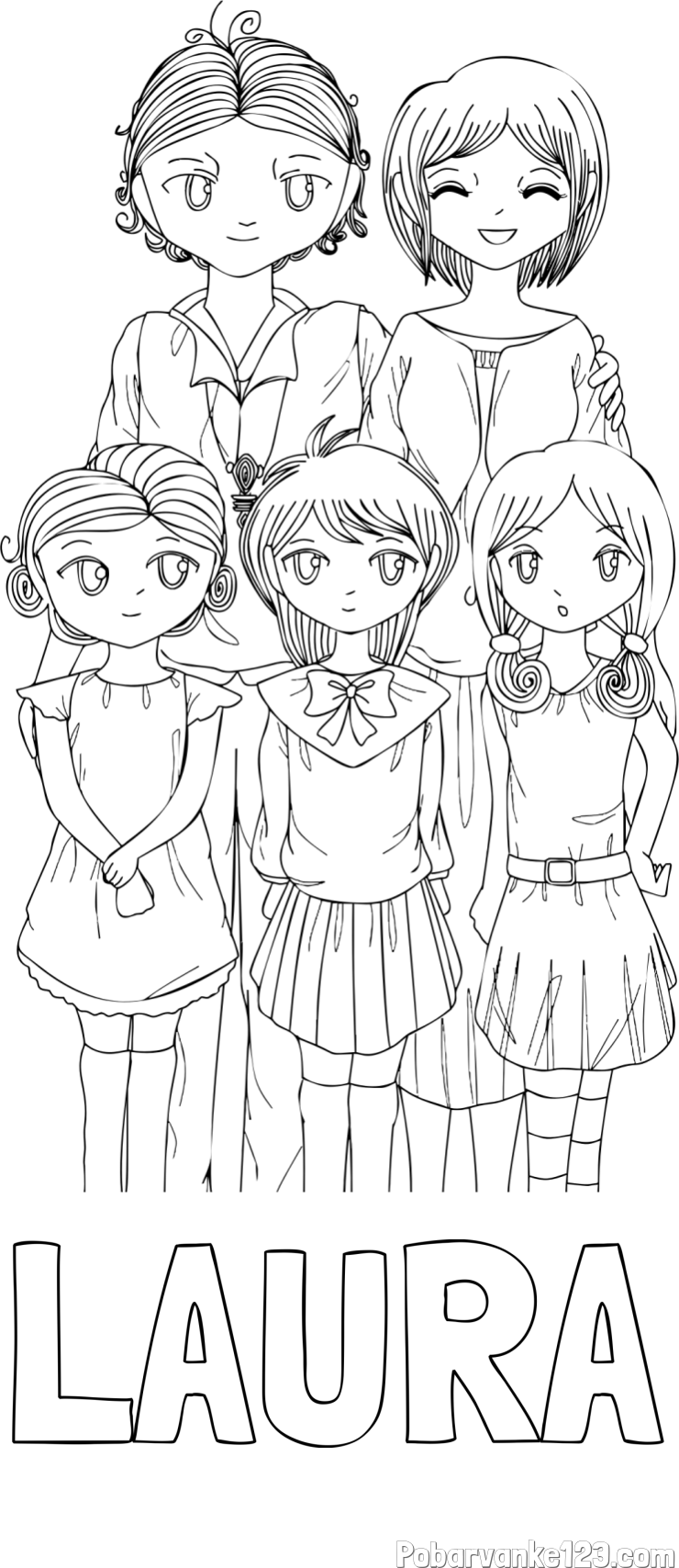 Pobarvanka imena LAURA in anime risani junaki