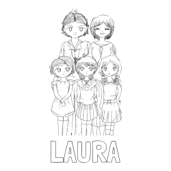 Online izdelana pobarvanka - Pobarvanka imena LAURA in anime risani junaki