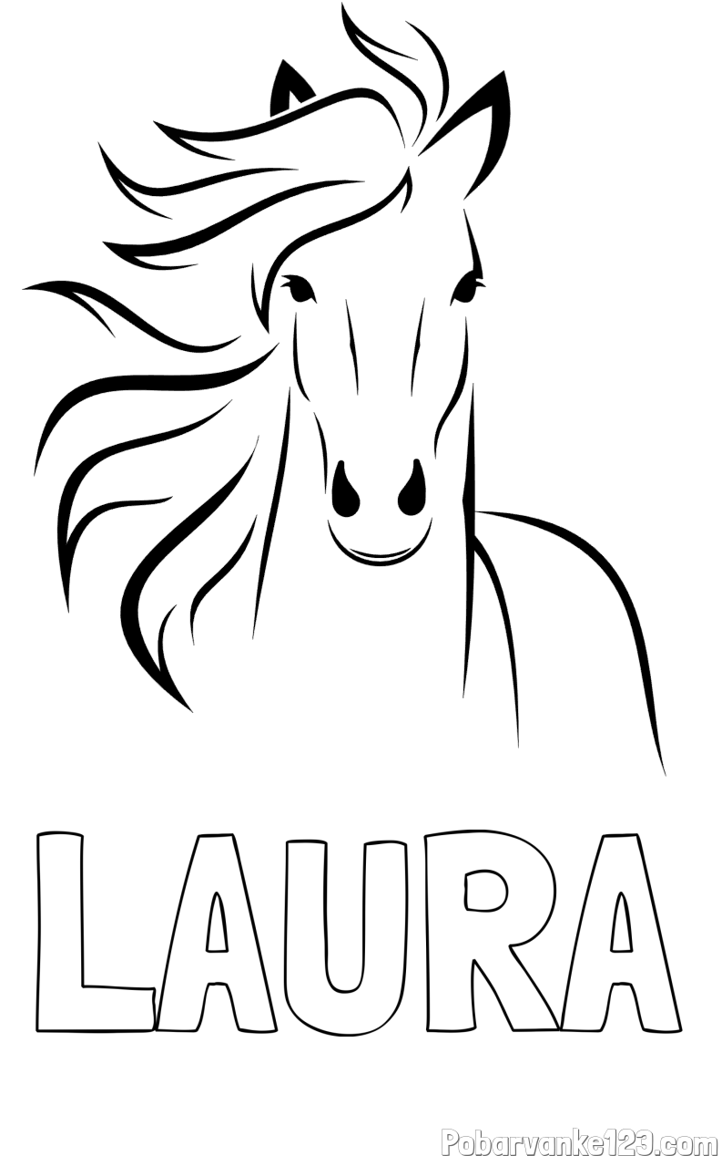 Pobarvanka imena LAURA in lepa pobarvanka konja