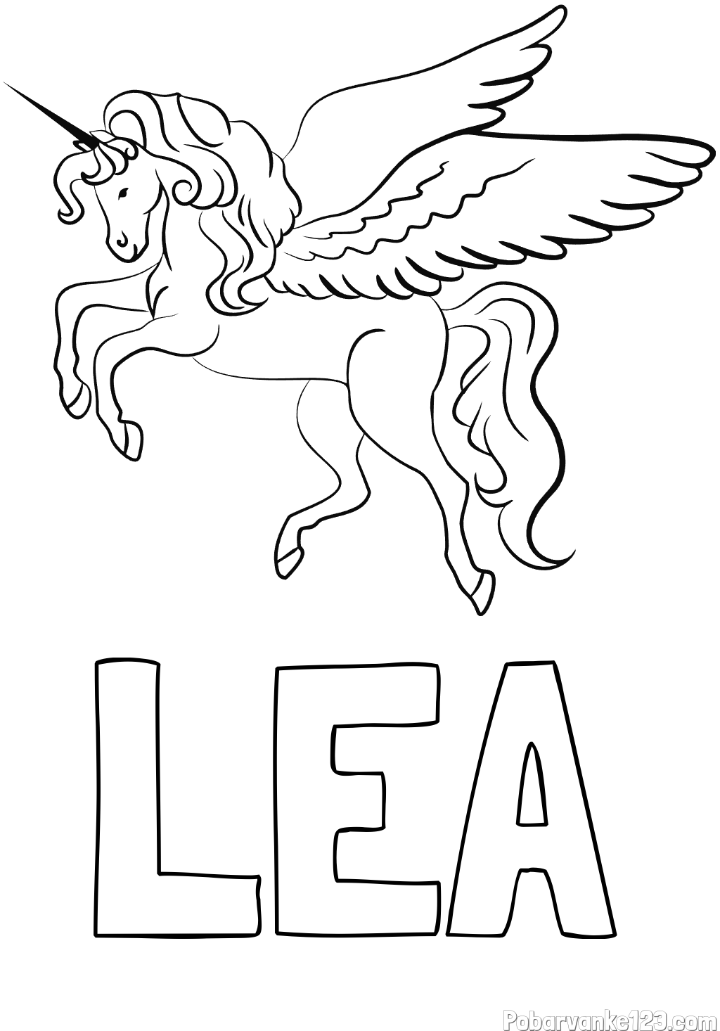 Pobarvanka imena LEA in lepa pobarvanka samoroga