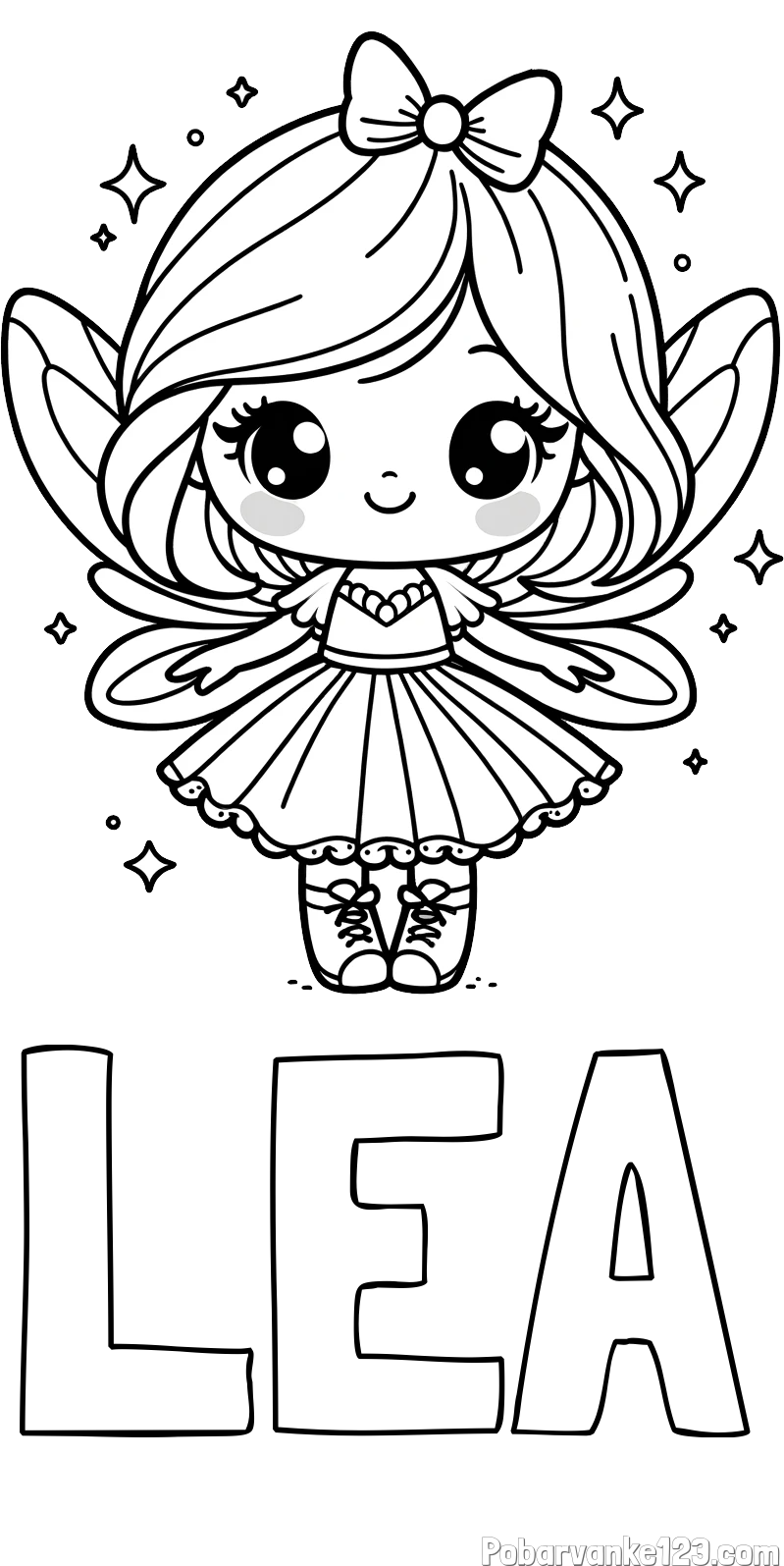 Pobarvanka imena LEA in pobarvanka čarobne vile z ljubkim obrazom