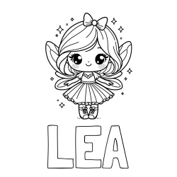 Online izdelana pobarvanka - Pobarvanka imena LEA in pobarvanka čarobne vile z ljubkim obrazom