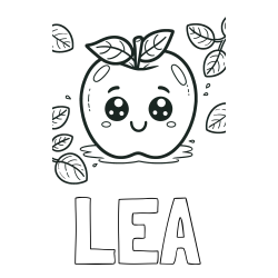 Online izdelana pobarvanka - Pobarvanka imena LEA in pobarvanka nasmejane jabolke