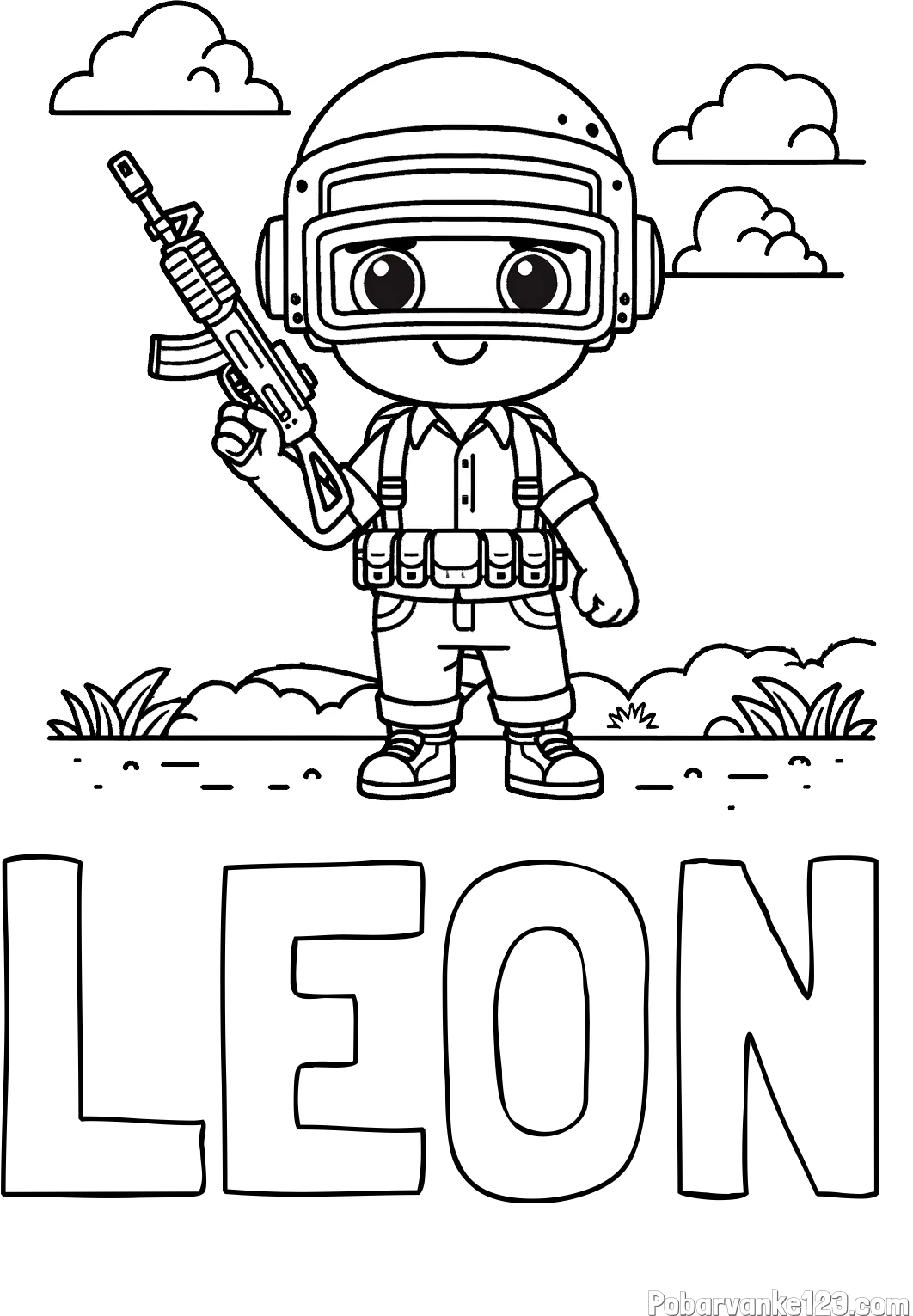 Pobarvanka imena LEON in lepa otroška PUBG pobarvanka