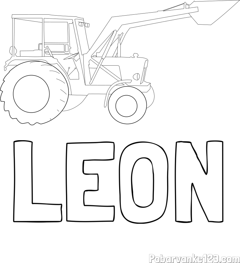 Pobarvanka imena LEON in traktor 2