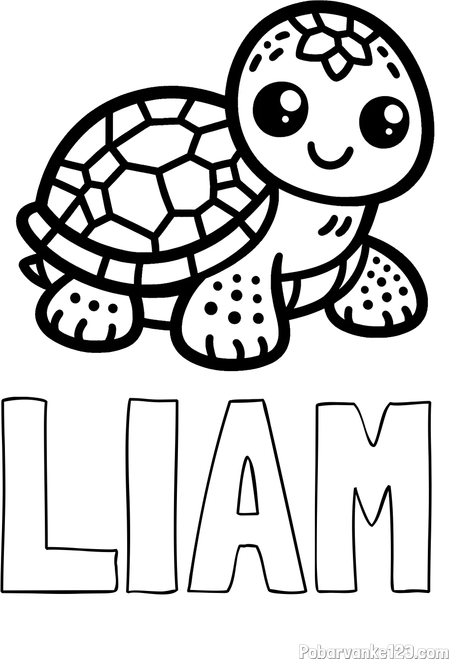 Pobarvanka imena LIAM in otroška pobarvanka želve