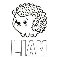 Online izdelana pobarvanka - Pobarvanka imena LIAM in pobarvanka ljubkega ježka