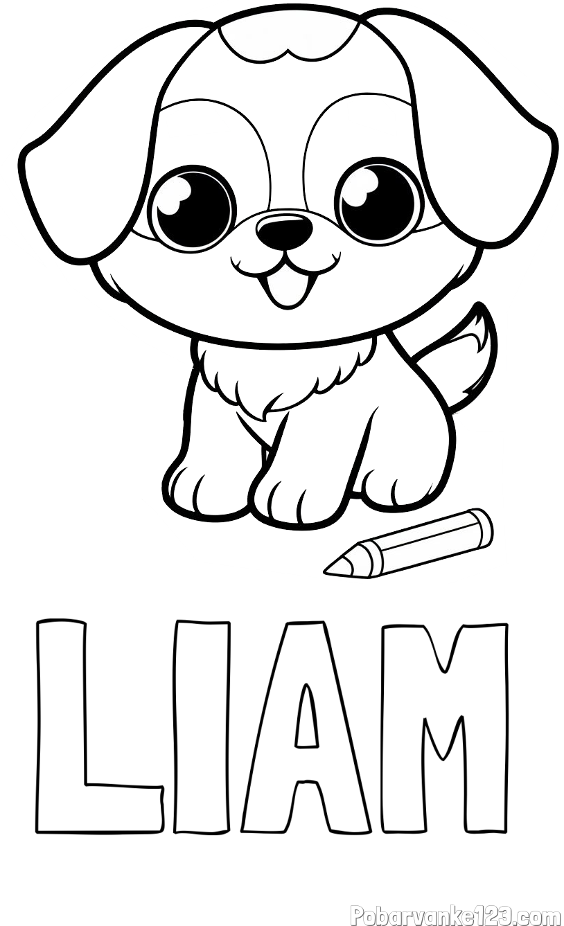 Pobarvanka imena LIAM in pobarvanka prikupnega kužka