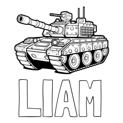 Online izdelana pobarvanka - Pobarvanka imena LIAM in pobarvanka tanka