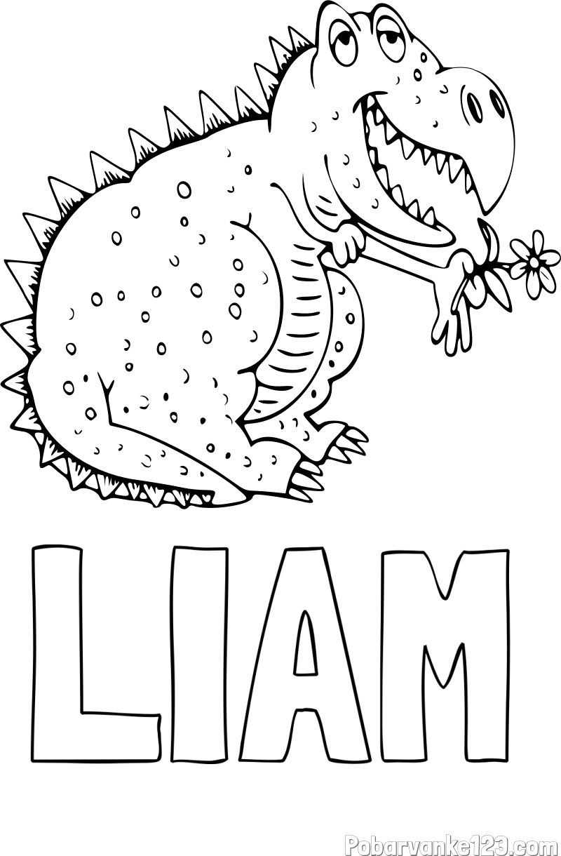 Pobarvanka imena LIAM in pobarvanka veselega dinozavra