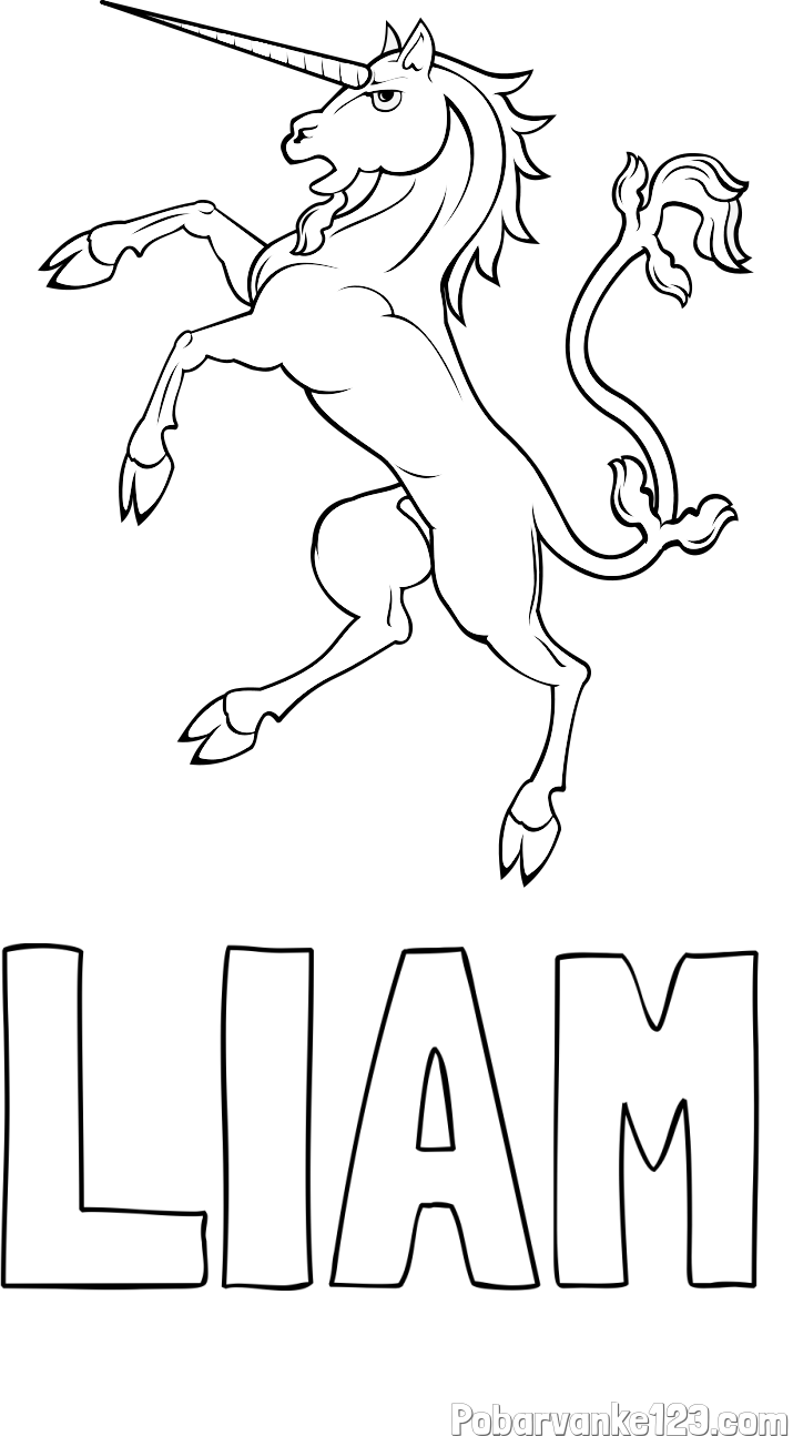 Pobarvanka imena LIAM in samorog Pua