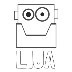 Online izdelana pobarvanka - Pobarvanka imena LIJA in pobarvanka glave robota