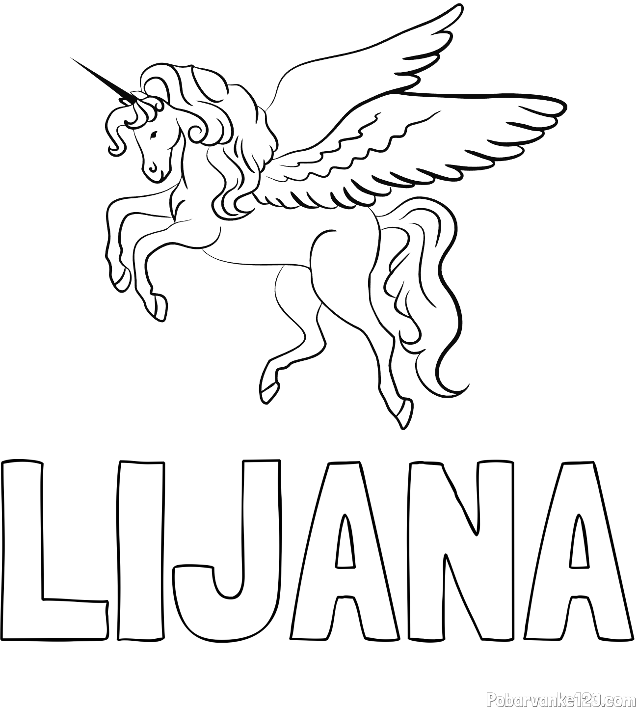 Pobarvanka imena LIJANA in lepa pobarvanka samoroga