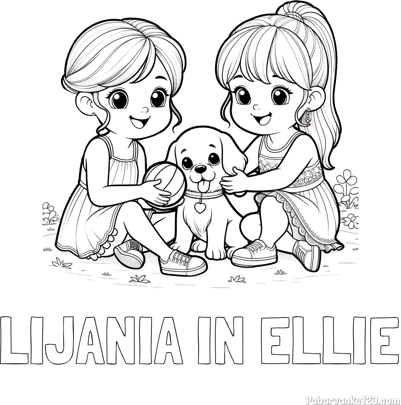 Pobarvanka imena LIJANIA IN ELLIE in pobarvanka prijateljic s kužkom