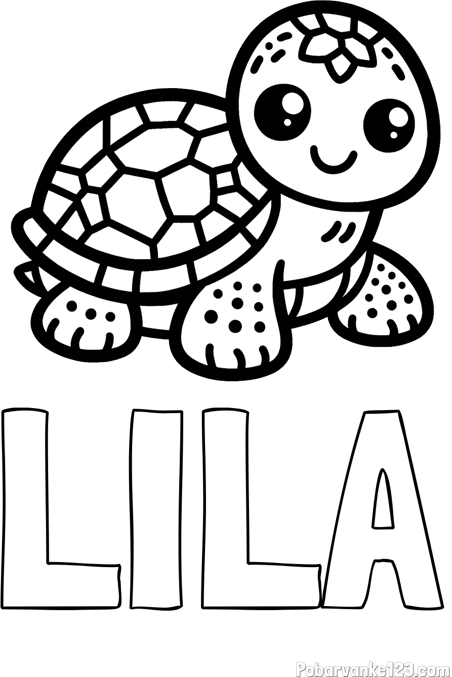 Pobarvanka imena LILA in otroška pobarvanka želve
