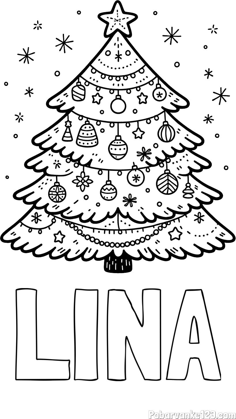 Pobarvanka imena LINA in pobarvanka novoletne jelke