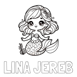 Online izdelana pobarvanka - Pobarvanka imena LINA JEREB in pobarvanka simpatične morske deklice