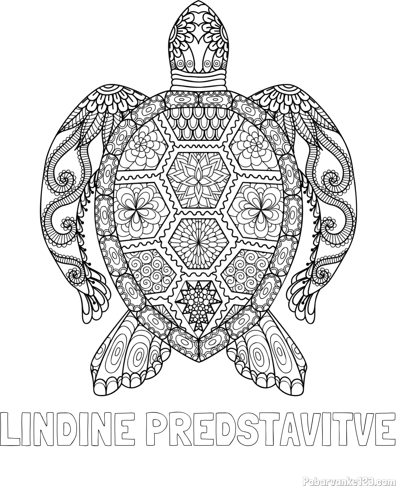 Pobarvanka imena LINDINE PREDSTAVITVE in pobarvanka želve - mandale