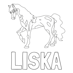 Online izdelana pobarvanka - Pobarvanka imena LISKA in pobarvanka lisastega konja