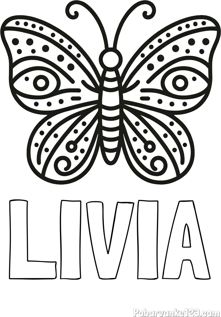 Pobarvanka imena LIVIA in preprosta pobarvanka metulja
