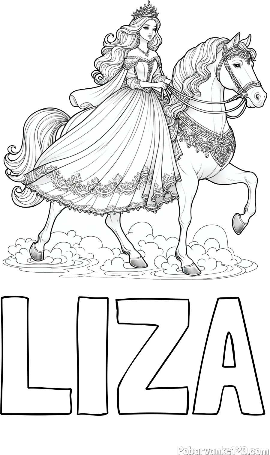 Pobarvanka imena LIZA in pobarvanka princese na konju