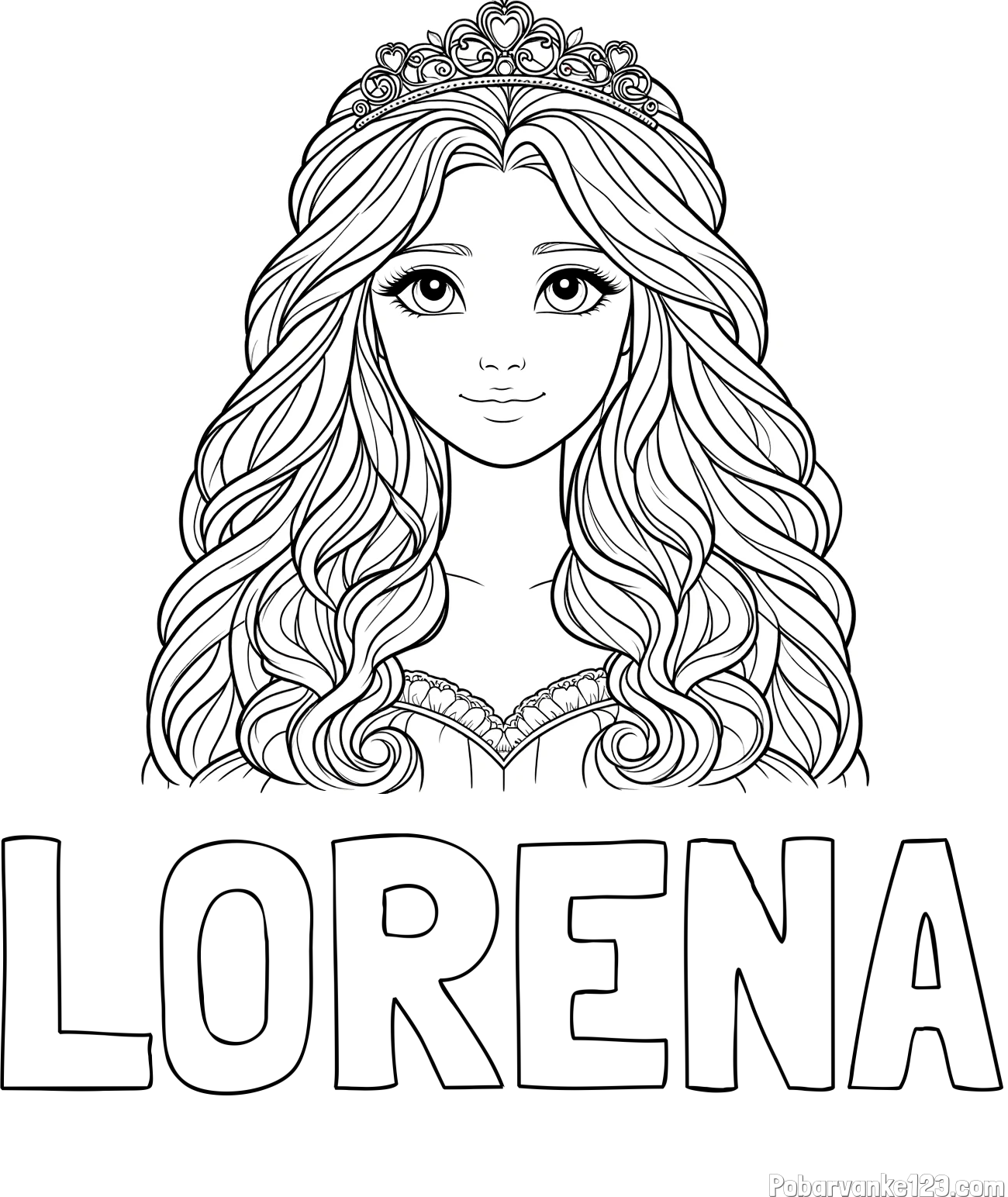 Pobarvanka imena LORENA in pobarvanka ljubke princese z bujnimi lasmi