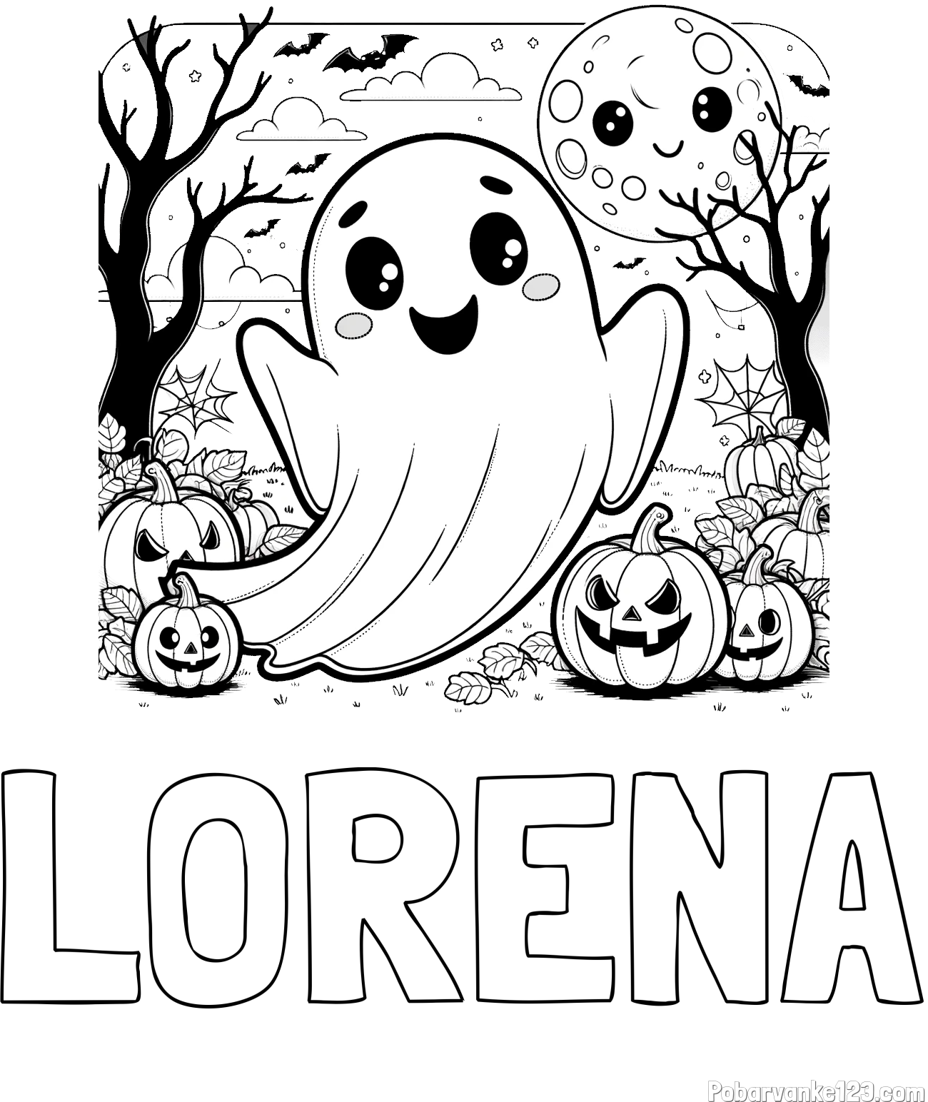 Pobarvanka imena LORENA in pobarvanka ljubkega duhca in buč za noč čarovnic