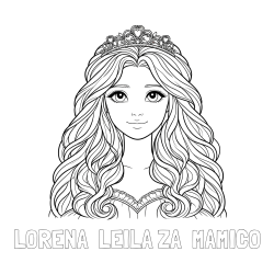 Online izdelana pobarvanka - Pobarvanka imena LORENA  LEILA ZA  MAMICO in pobarvanka ljubke princese z bujnimi lasmi