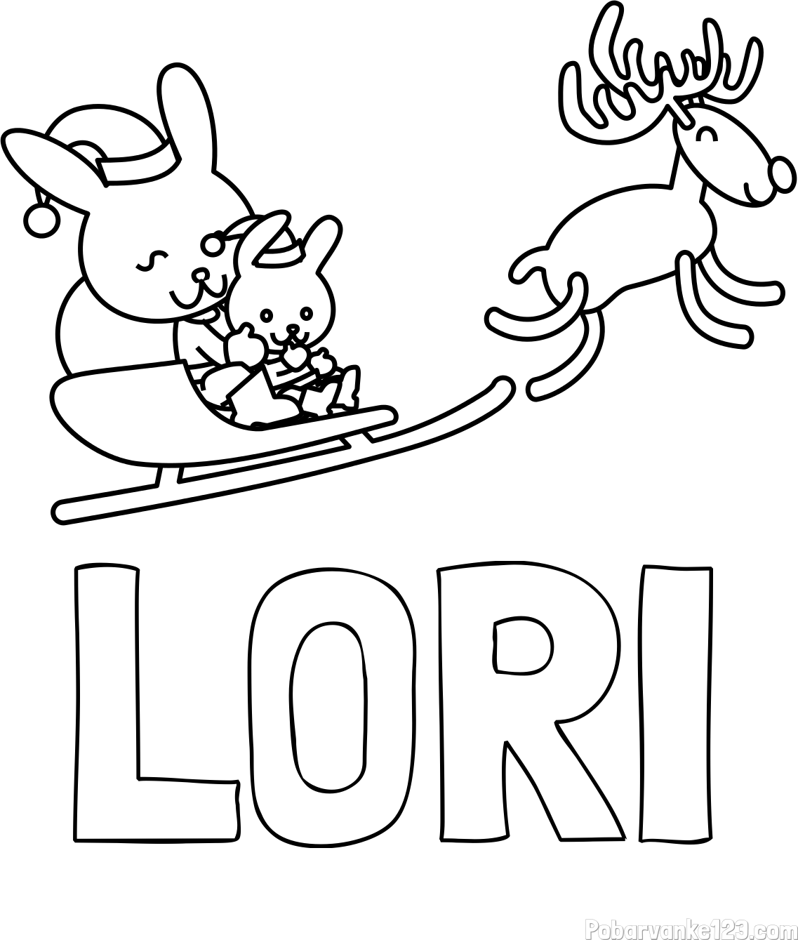 Pobarvanka imena LORI in božične sani