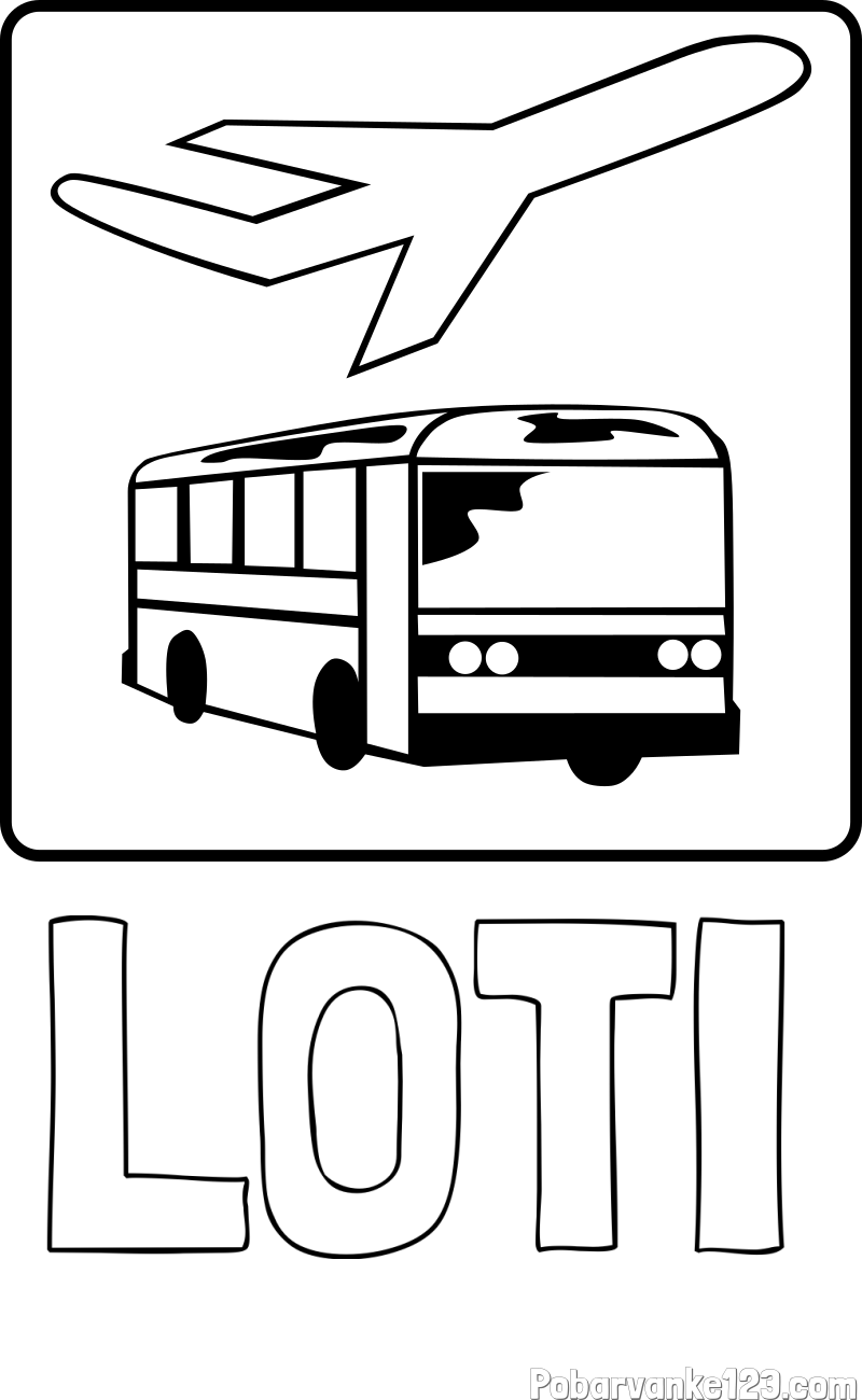 Pobarvanka imena LOTI in avtobus in letalo