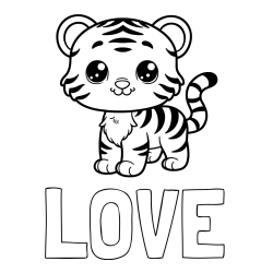 Online izdelana pobarvanka - Pobarvanka imena LOVE in pobarvanka ljubkega tigrčka
